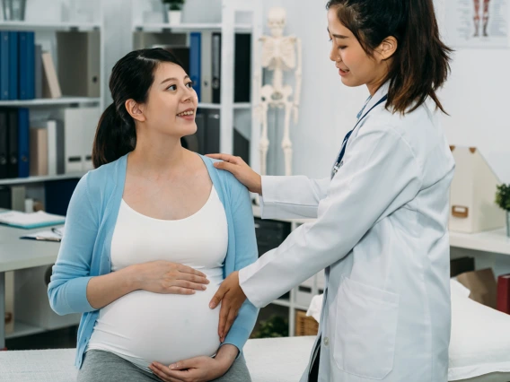 happy mom and doctor