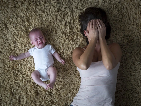 Mom depressed and baby crying