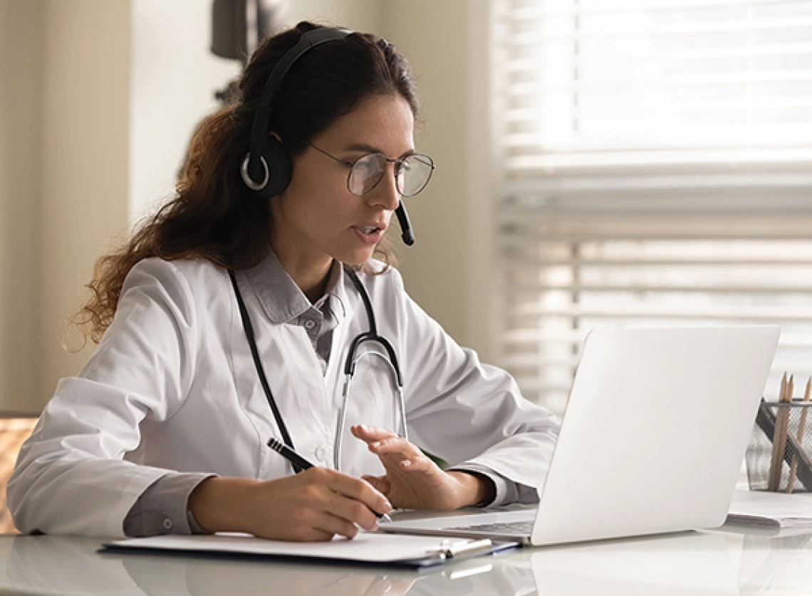 Doctor on phone consultation. 